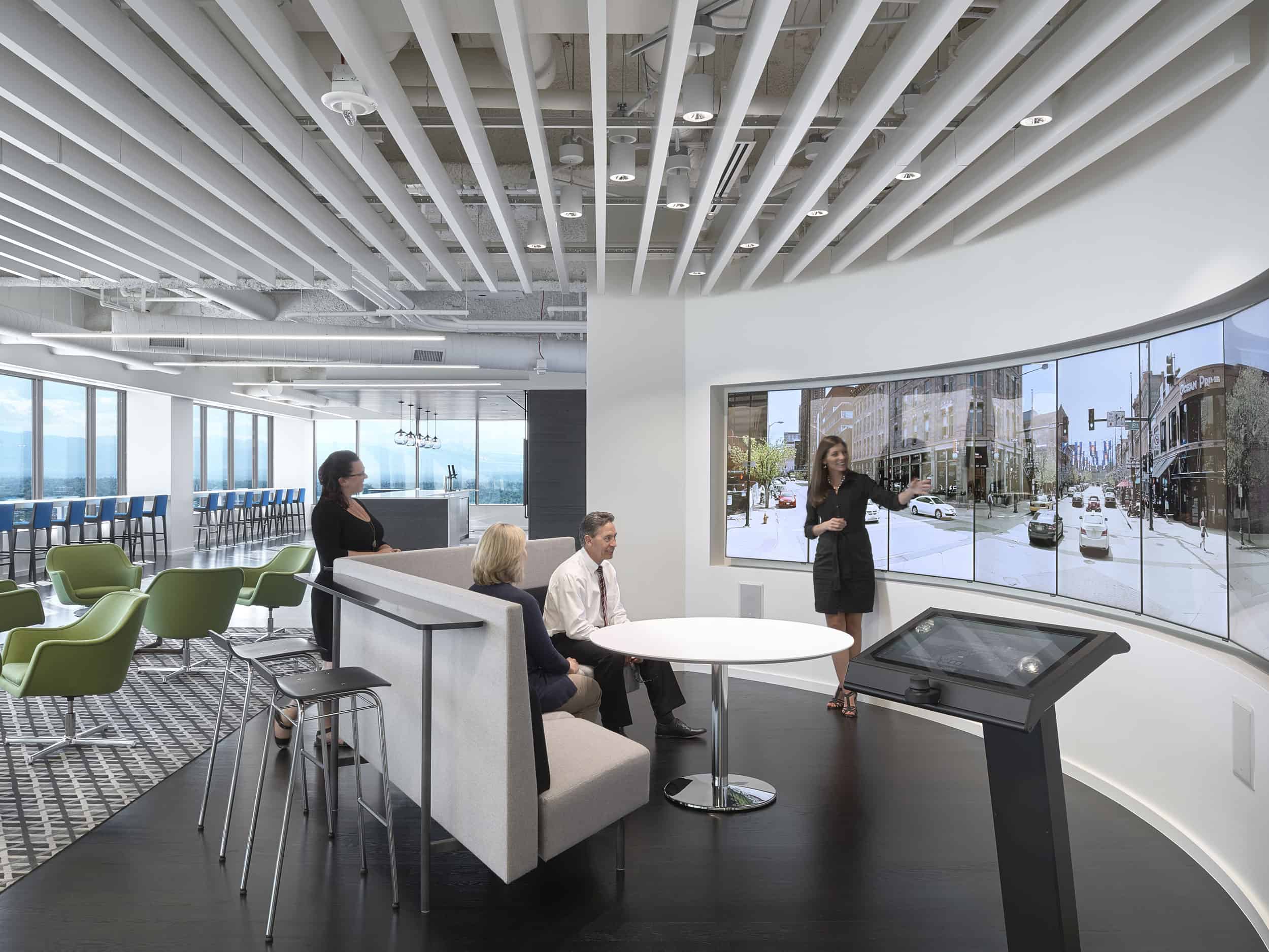 CBRE Denver collaboration space with video wall