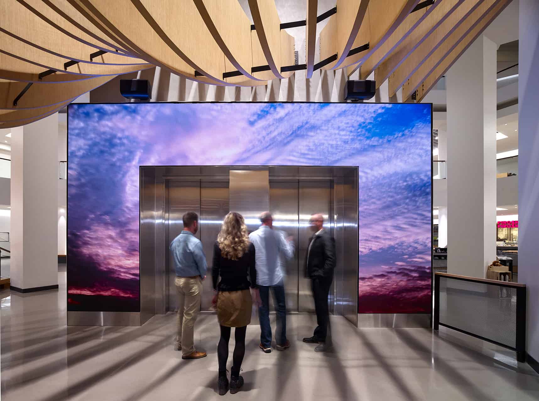 Skyview observatory video wall elevator surround
