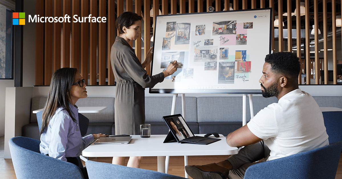 team meeting with Microsoft Surface Hub 2S
